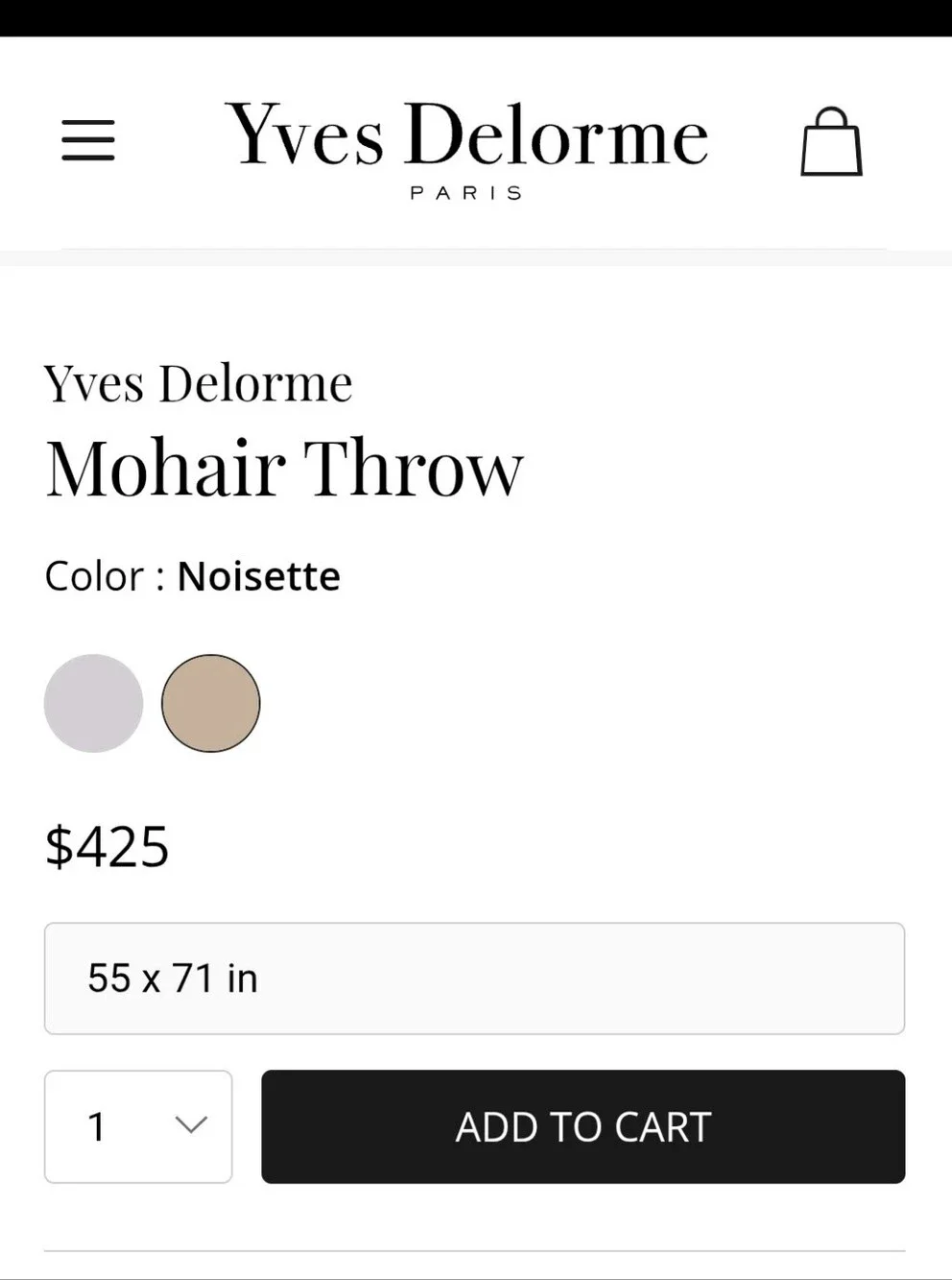 Yves Delorme 100% Mohair Throw